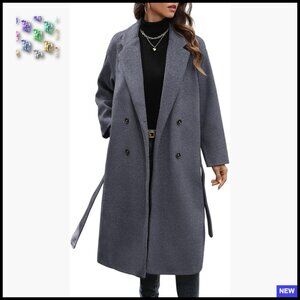 Wool Blend Pea Coat Double Breasted Trench Overcoat Classic Chic Winter